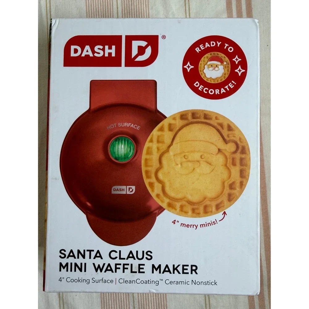 Dash Santa Claus Mini Waffle Maker Red Christmas Ceramic Nonstick 4 Inch